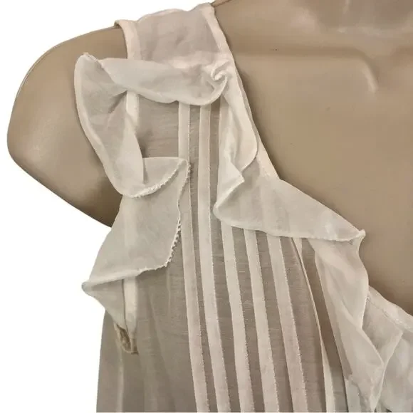 Theory White Bohemian Style Babydoll Top Pin-tuck Pleating Sleeveless Ruffled - Picture 5 of 15